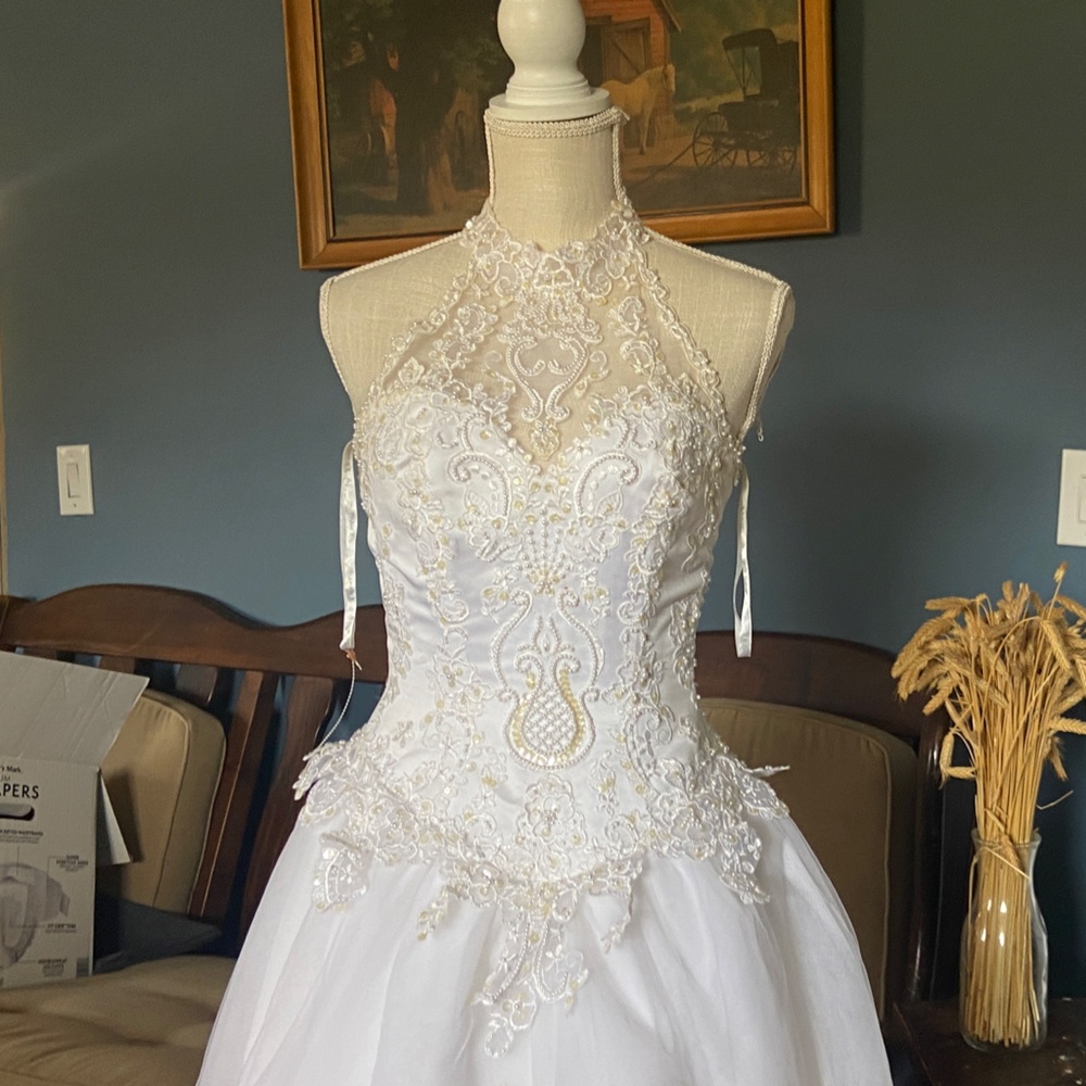 St. Tropez Ivory & White Beaded Halter Bridal Gown